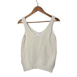 John + Jenn Women Cream Ivory 100% Cotton‎ Chunky Knit V-Neck Sweater Tank Top S